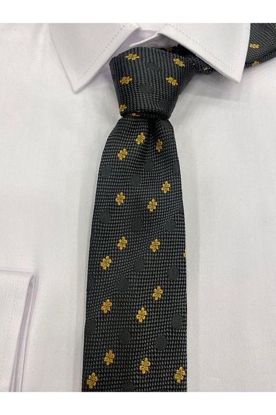 Sarar Woven Fabric Patterned Gray Yellow Tie