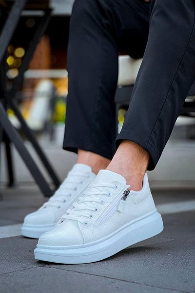 TB Terzi Bey Tb-309 Tailor Bey White Zipper and Lace-Up Casual Men's Shoes