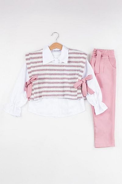 Minigimin Cicileri Pink My Little Girl's 3-Piece Set with Knitwear Bow