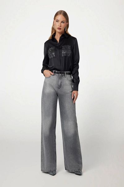 Guess Marguerite Hotfix Pokets Shirt Women's Black Shirt W5Rh40Wfqc2-Jblk