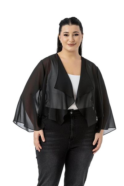 DISENTIS MODEST Plus Size Handle Slit Detail Chiffon Black Bolero
