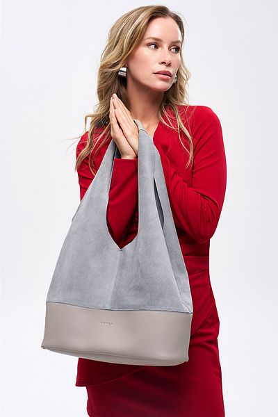 MORCA Gray Genuine Suede Casual Shoulder Bag