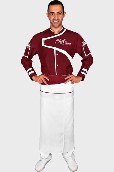 Üniformanya Jachetă de bucătar și jachetă de bucătar burgundy - cu cadou cu nume, îmbrăcăminte și rochie