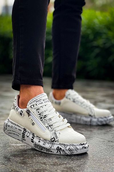 TB Terzi Bey Tb-02 Tailor Bey Lace-up Crocodile White Newspaper Casual Ανδρικά παπούτσια