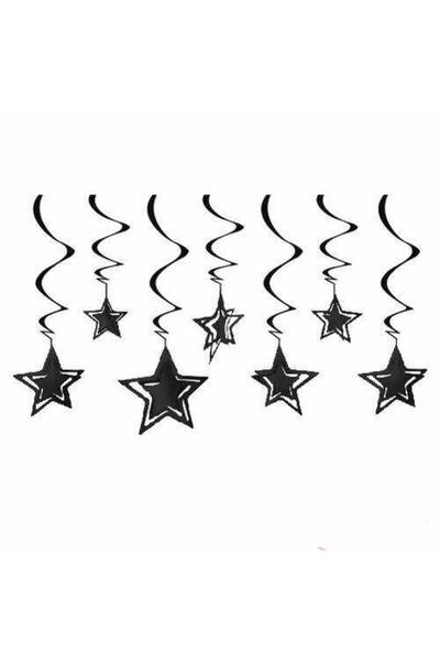 Parti Dükkanım زينة سقف معلقة على شكل نجمة ثلاثية الأبعاد باللون الأسود 10 قطع
