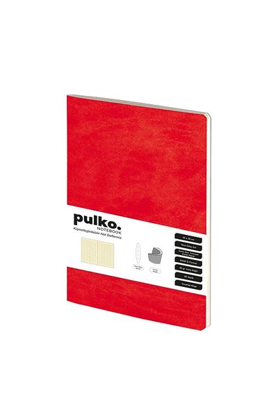 PULKO Notebook Red Flexible Paper - 96 Pages, Tailor Stitching, Checked Notepad