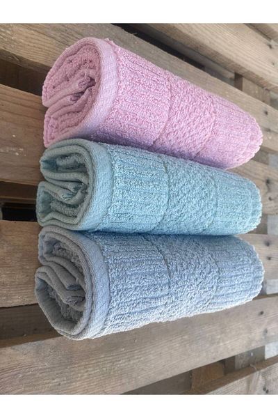 Sudem Home Collection Geometric Patterned 50*90 cm Hand Face Towel - 100% Cotton 3-Piece Set of 6 and 12