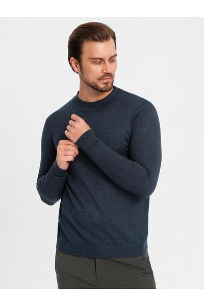 OMBRE Trend pentru bărbați tricotat pe jumătate cu gât cu viscoză - bleumarin V4 OM-SWTN-0125 XXL