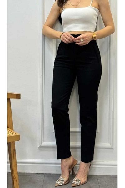 Pelin Extra High Waist Front Pencil Skinny Leg Fabric Trousers