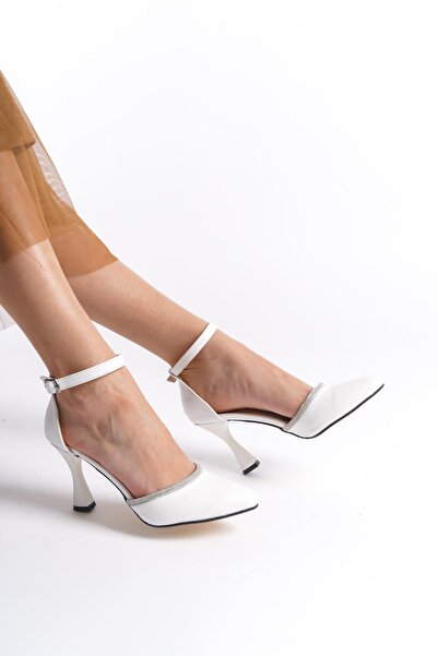 Bak Store White Skin Stone 7 cm Heeled Women's Shoes