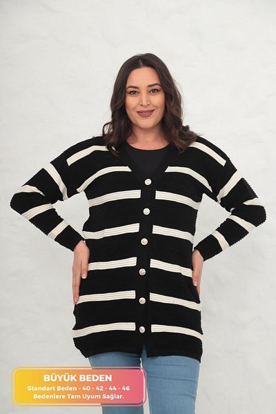 tarzımsüper Plus Size New Season Front Button Long Standard Size Long Sleeve Buttock Covering 4 Season Cardigan