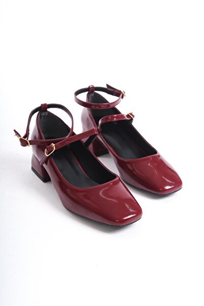 Bak Store Mary Jane Claret Red Patent Leather - Thick Heel Women's Shoes with Blunt Square Toe and Helmet