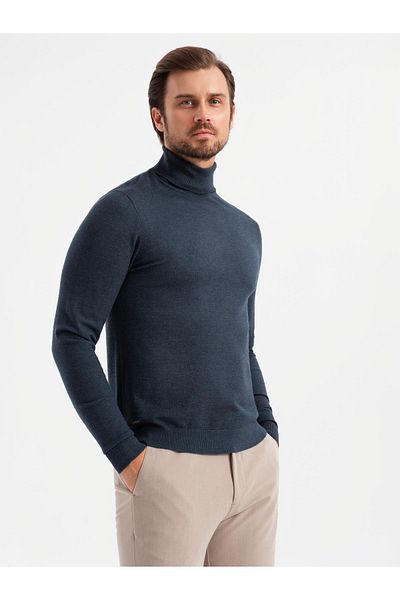 OMBRE Pulover pentru bărbați tricotat cu viscoză - bleumarin V4 OM-SWTN-0127 L