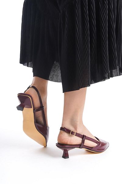 Bak Store Claret Red Patent Leather Pointed Toe Buckle 3 cm Heeled Shoes