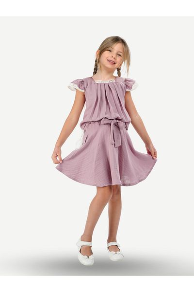 Casabony 3 Years Old Lilac Muslin Lace Girl's Tunic + Skirt Set 3 Years Old