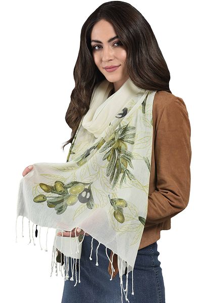 Dosimira Women's Olive Lace Printed Cotton Scarf