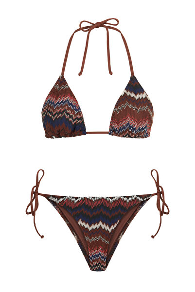 AQUELLA Triko Renkli Üçgen Bikini Takım