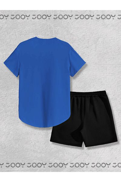 Jooy Μπλουζάκι Saks Blue Oval Cut - Μαύρο χτενισμένο βαμβακερό σορτς Σετ 2 τεμαχίων