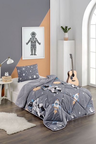 ELY PARKER Boy's Astronaut - Reversible Comforter Plush Pillow with Colorful Pattern (Without Sheets)