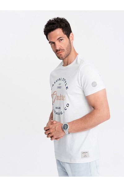 OMBRE Casual Style Herren T-Shirt mit Aufdruck - weiß V1 OM-TSPT-0144 S