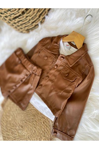 Kids 3 Pieces Leather Shorts Skirt Jacket