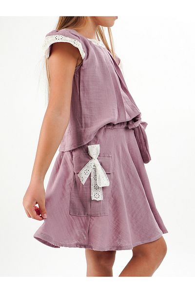 Casabony 3 Years Old Lilac Muslin Lace Girl's Tunic + Skirt Set 3 Years Old