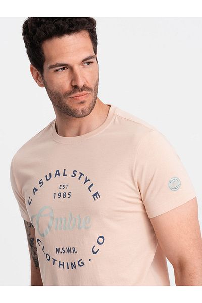 OMBRE Ανδρικό μπλουζάκι με στάμπα Ombre Casual Style - ανοιχτό ροζ V3 OM-TSPT-0144 S