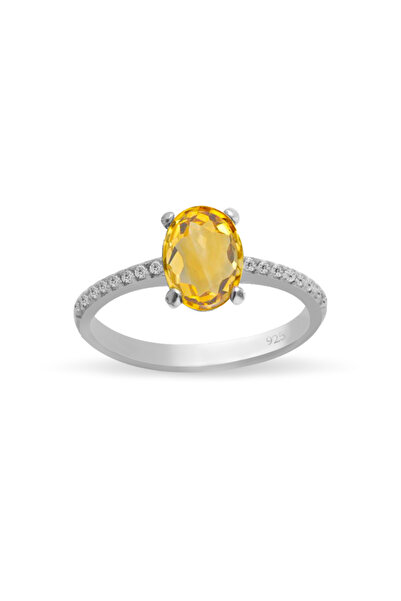 Silveranka 925 Ayar Gümüş Sitrin Oval Taşlı Yüzük
