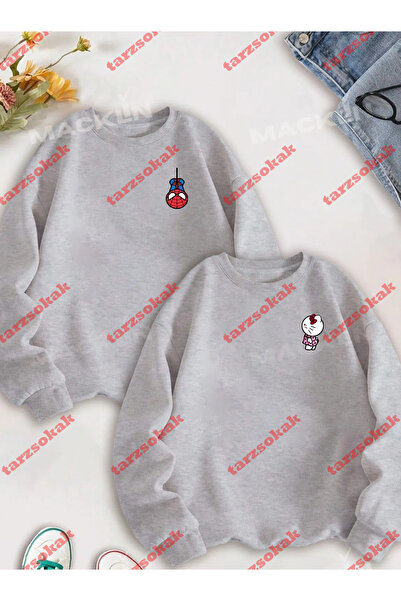 Tarzsokak Sevgili Çift Kombin Hello Kitty Spiderman Göğüs Baskılı Bisiklet Ya...