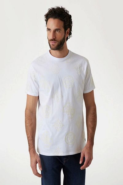 Guess Tricou cu imprimeu Ss Bsc Peony Tricou alb pentru bărbați M5rı46kbw41-g011