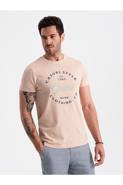 OMBRE Ανδρικό μπλουζάκι με στάμπα Ombre Casual Style - ανοιχτό ροζ V3 OM-TSPT-0144 S
