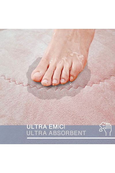 Dokumacıoğlu Rixos 2-Piece Pink Bath Mat Set - Non-Slip Leather Base and Washable Toilet Bowl