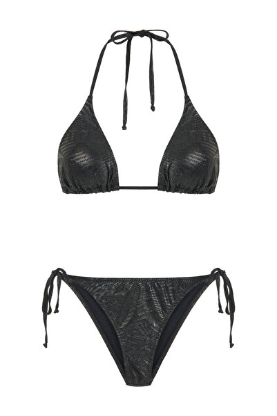AQUELLA Dokulu Siyah Üçgen Bikini Takım