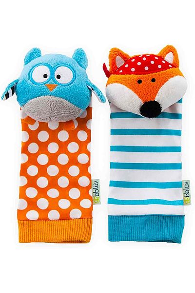 STOREMAX Jvnnastore Duo Rattle Booties with Fox and Owl Pattern, Baby's Motor and Sensory Skills