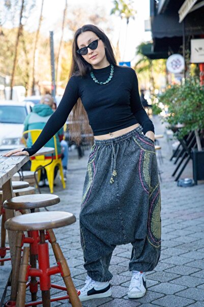 Miss Boheme Unisex Gri Renk Bohem Nepal Şalvar