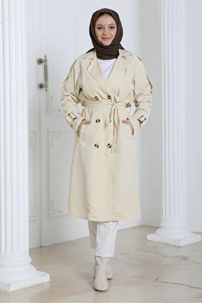 Nevayla Moda Γυναικεία καμπαρντίνα με ζώνη / M0109 - Κρέμα