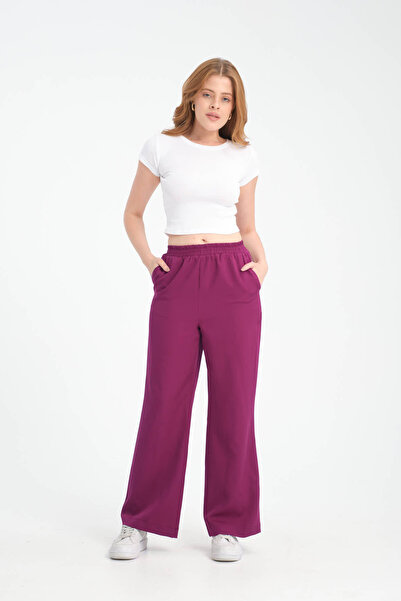 MODA Жіночі еластичні м'які штани-палаццо з кишенями та широкими штанинами