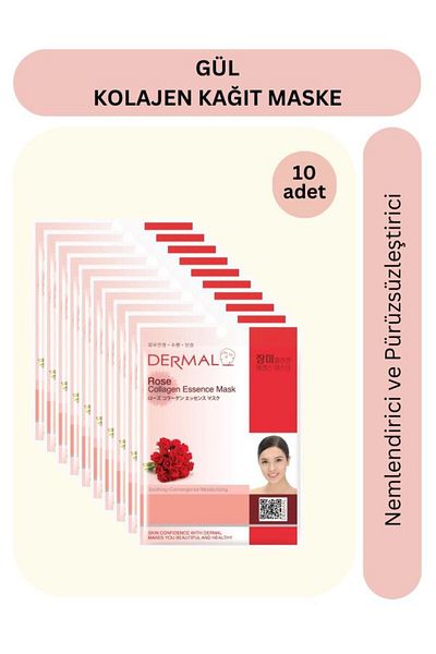 Dermal Moisturizing and Smoothing Rose Extract Collagen Mask x10 Pieces