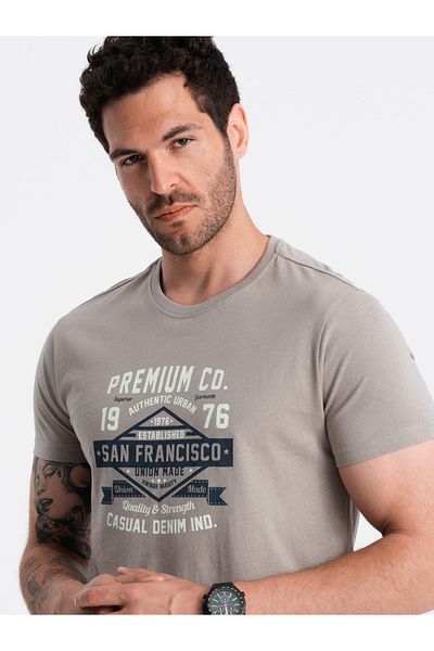OMBRE Pánské bavlněné tričko s potiskem San Francisco - jasan V4 OM-TSPT-0120 XL
