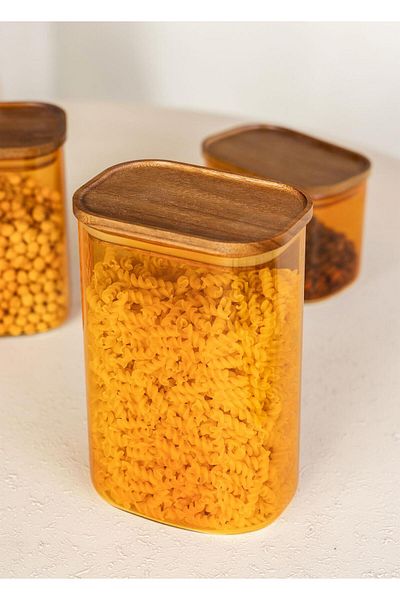 The Mia Acacia Rectangular Glass Jar Amber 1200 ml