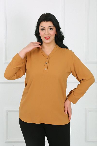 By Alba Collection Γυναικείο πουκάμισο με λαιμόκοψη V με ύφασμα Dubai Plus Size
