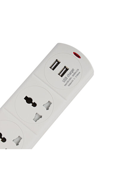Olsenmark Power Socket- OMES1866D/ 4 Way Universal Sockets, 2-way USB Ports