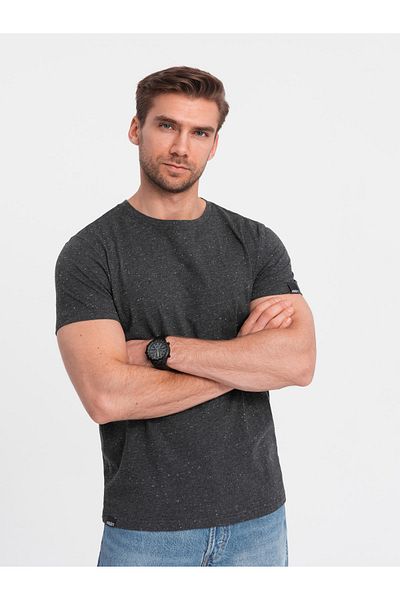 OMBRE Pánské tričko s ozdobným efektem konfet - černé V5 OM-TSCT-0178 XXL