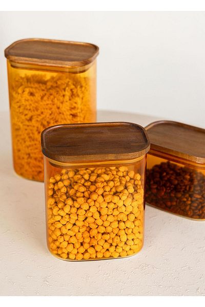 The Mia Acacia Rectangular Glass Jar Amber 900 ml