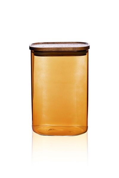 The Mia Acacia Rectangular Glass Jar Amber 1200 ml