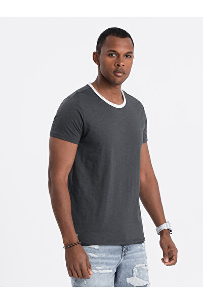 OMBRE Men's t-shirt with raw finish - dark grey V7 OM-TSCT-22SS-004 S