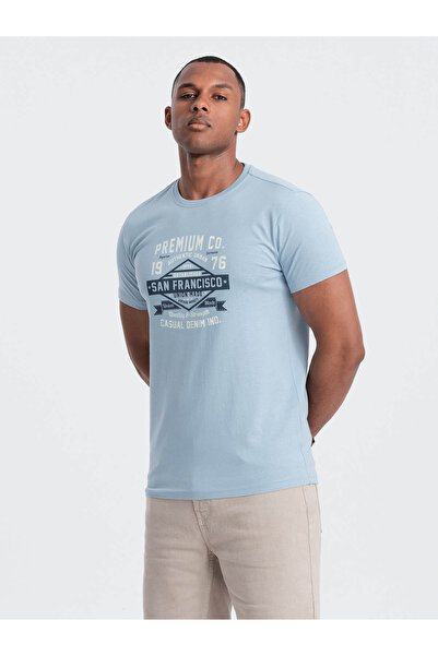 OMBRE San Francisco ανδρικό εμπριμέ βαμβακερό μπλουζάκι - μπλε V1 OM-TSPT-0120 M