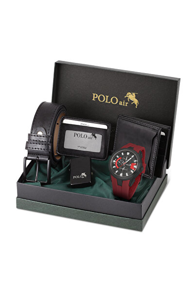 Polo Air Erkek Set Kombin Kemer Cüzdan Kartlık Çakmak Kol Saati Hediyelik Kut...