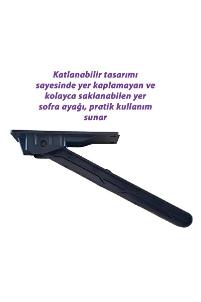 GLASWEN 4 Adet Katlanabilir Siyah Yer Sofra Ayağı Katlanır Yer Sofrası Sini Altı Plastik Ayak 22 Cm