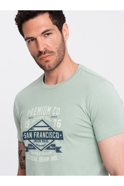 OMBRE San Francisco ανδρικό εμπριμέ βαμβακερό μπλουζάκι - μέντα V2 OM-TSPT-0120 L